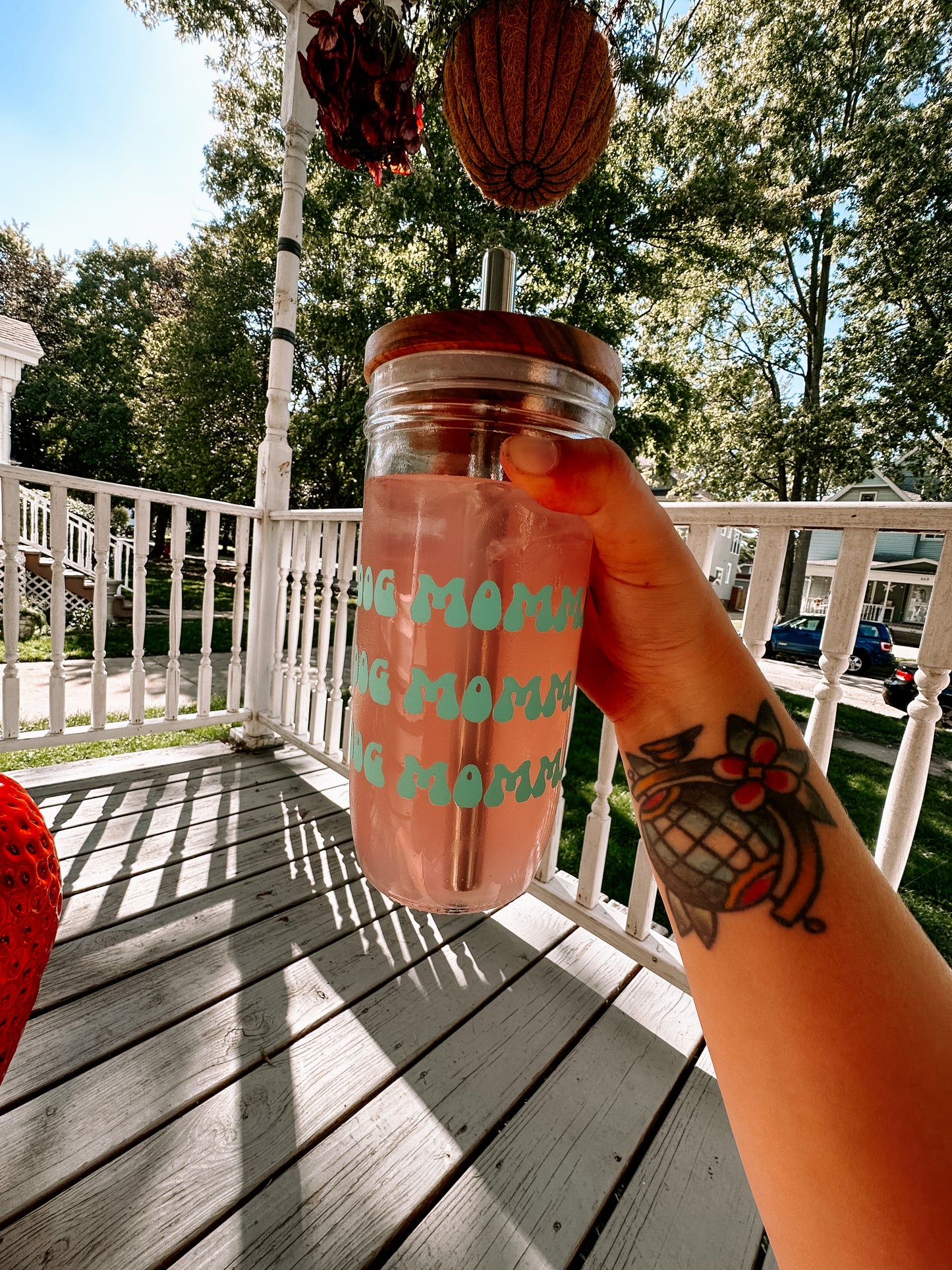 "Dog Momma" Glass Cup W/ Lid