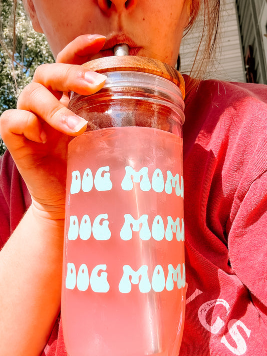 "Dog Momma" Glass Cup W/ Lid