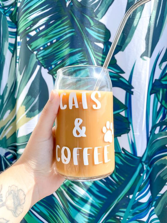 "Cats & Coffee" Glass Can Cup